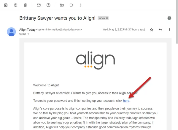 Email message from Align